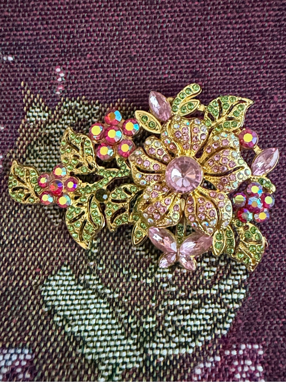 Gold-Tone Pink Floral Crystal Brooch - Women Jewelry
